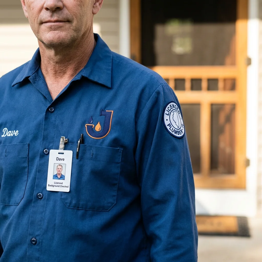 Licensed plumber showing ID badge in Moorhead, MS