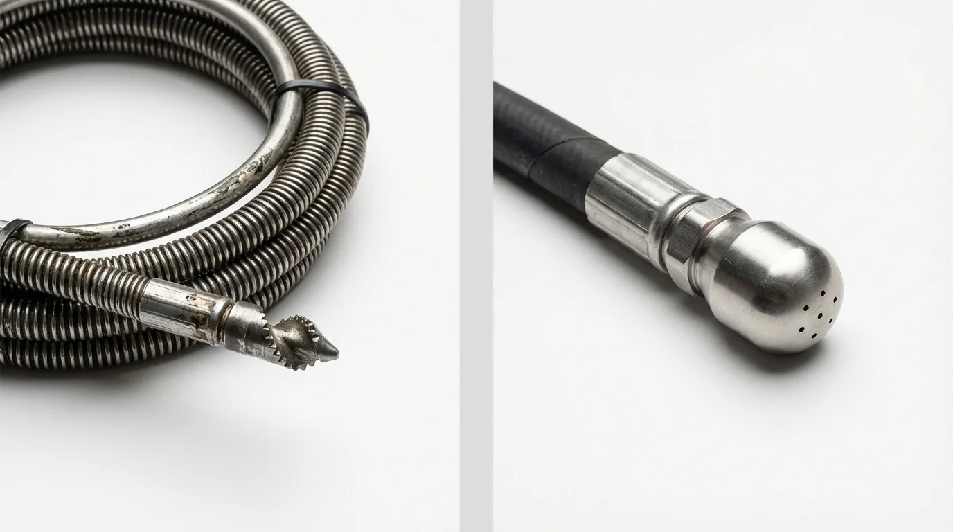 Drain snake cable and hydro jetting nozzle used for drain cleaning in Moorhead, MS