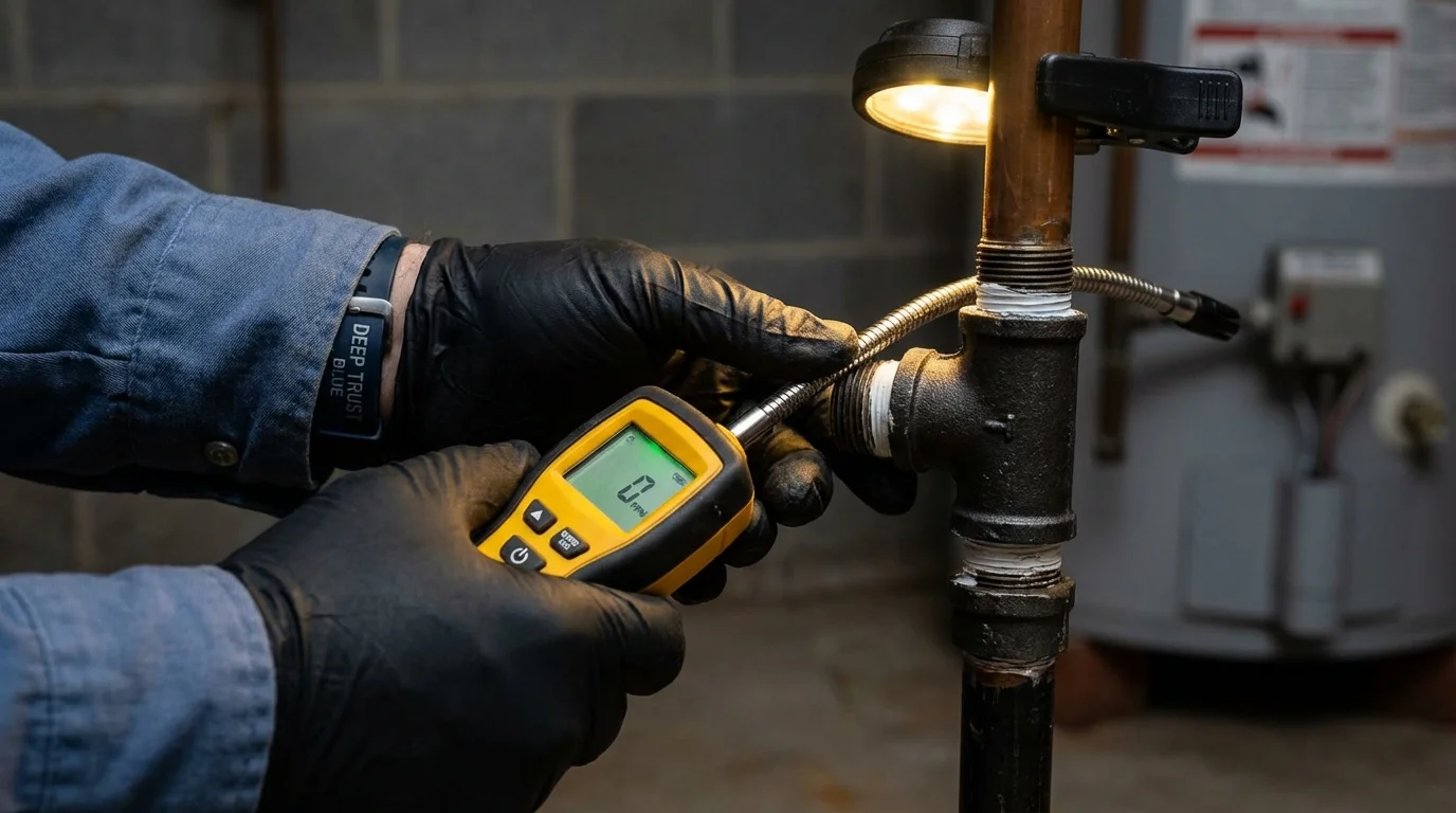 Gas leak detection with electronic sniffer by Johns Plumbing LLC in Moorhead